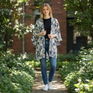 Zara Women Floral Kimono Cardigan (missing belt) Size L